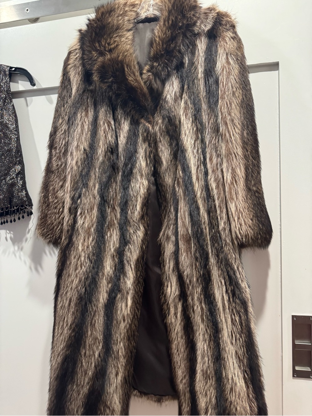 Real natural raccoon Fur Coat in Brown and Black long fur full length! So pretty